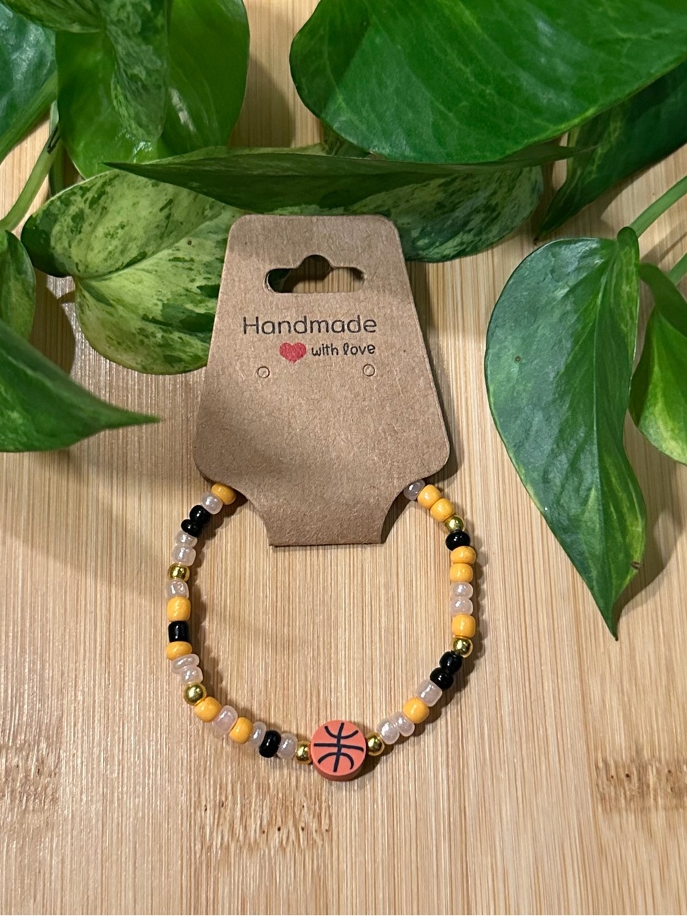 🏀✨ Basketball Stretchy Beaded Bracelet | Handmade‎ | Clay Basketball Charm 🏀